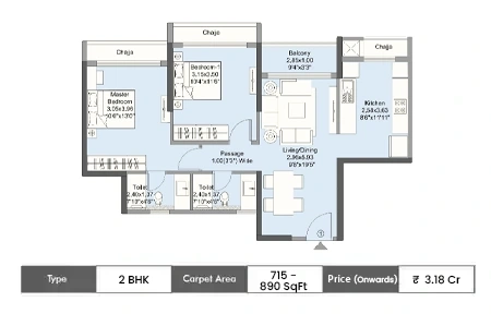 2 BHK 715-890 SqFt